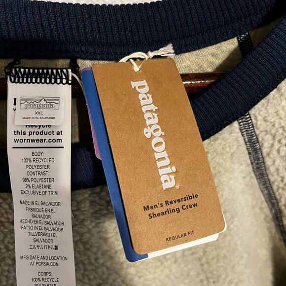 Patagonia Men’s Reversible Shearling Crewneck Sweatshirt Top Oat Blue XXL - Picture 5 of 8